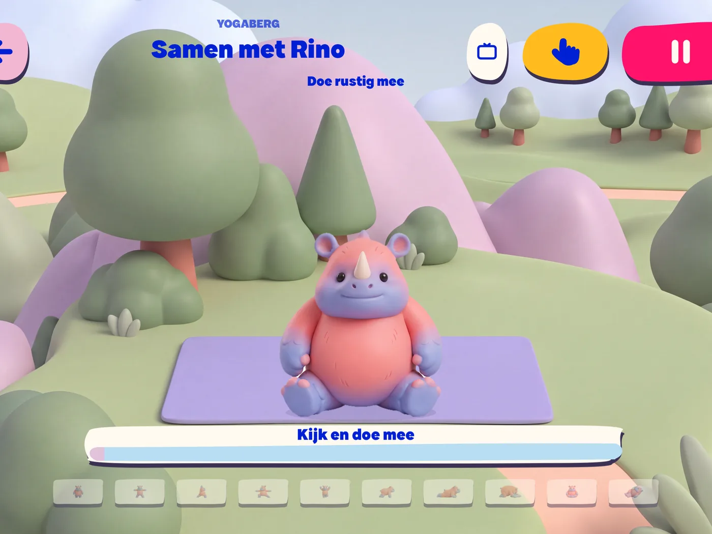 De Yogaberg in Fuzzie Friends World: Rino op zijn yogamatje